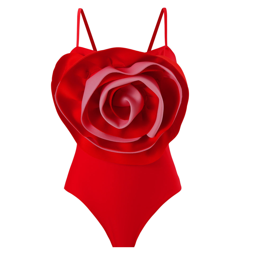 Dame ensfarvet badedragt med elegant rose-design og justerbare stropper Stilla