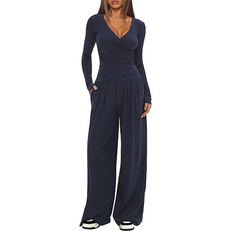 Dame Elegant Wrap-Overall med bred ben og moderne detaljer Skovae