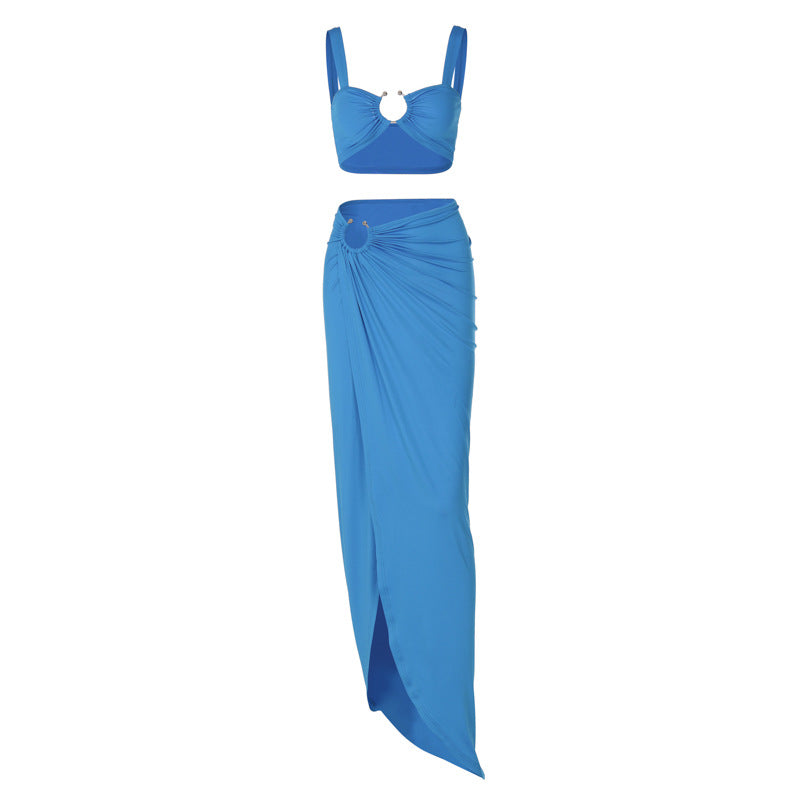 Dame Off-Shoulder Crop-Top og Maxi-Nederdel Sæt med elegant slids Stilla