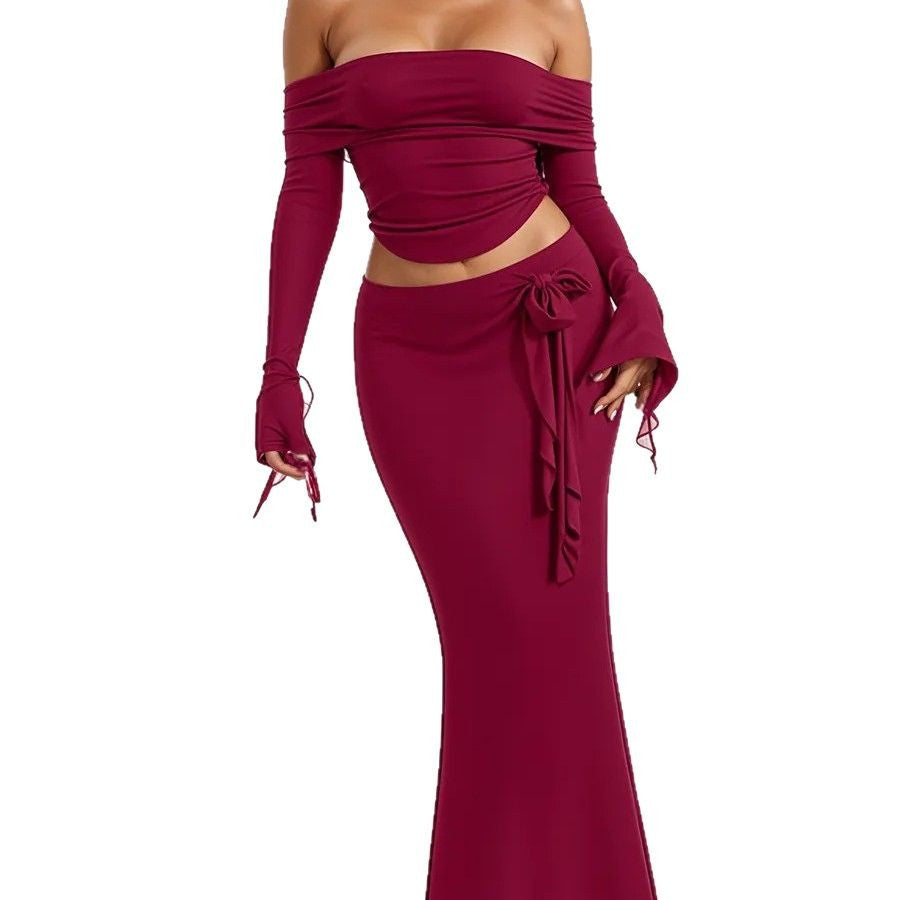 Dame Elegant Off-Shoulder Sæt med dekorerede ærmer og feminint detalje Stilla