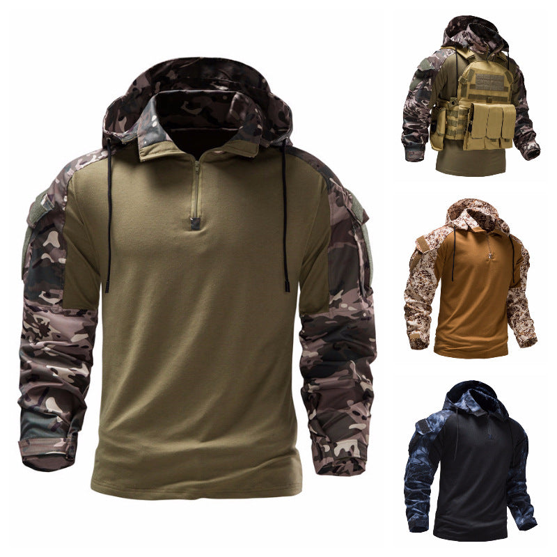 Herrer Taktisk Zip-Front Hoodie med Camouflage Ærmer Stilla