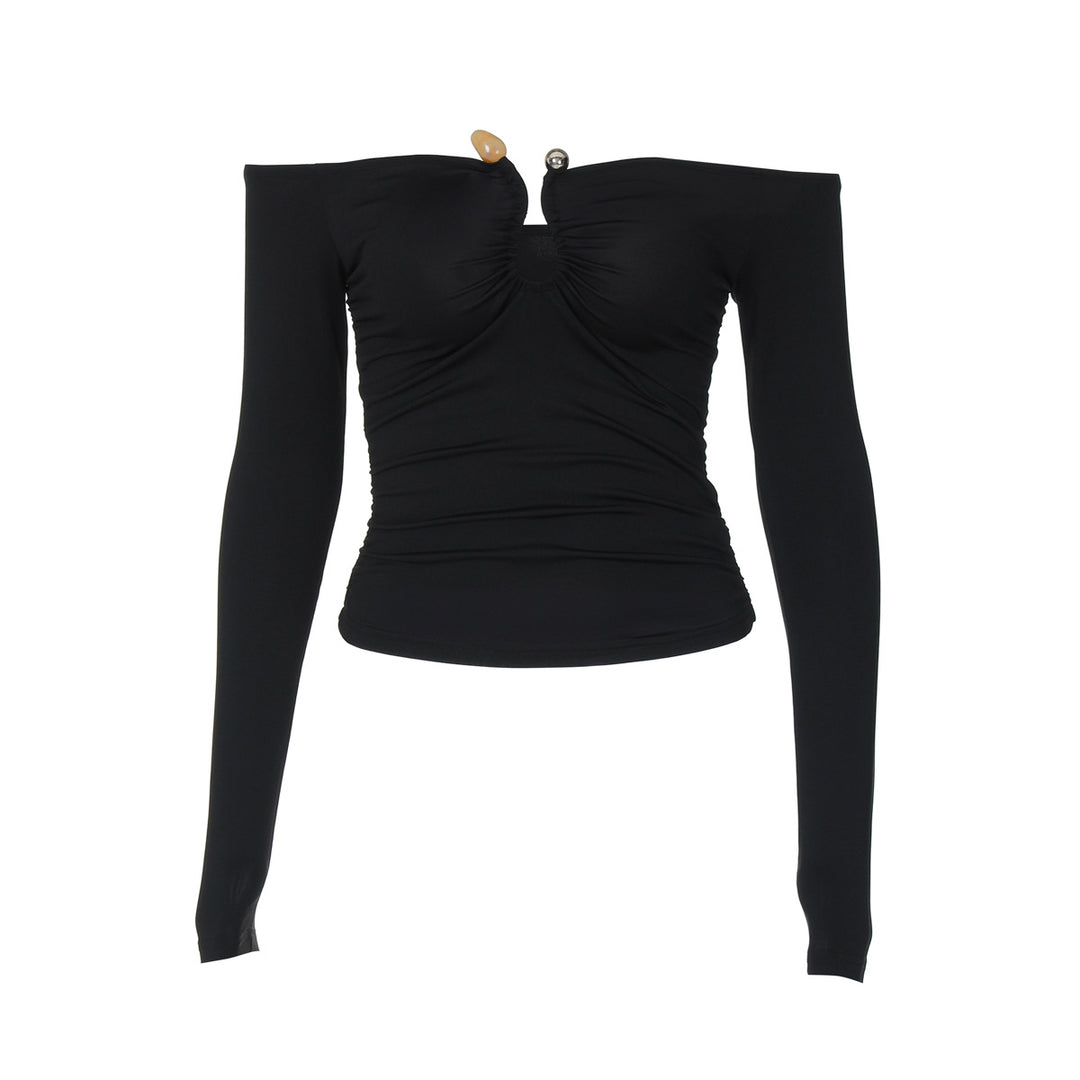Dame Off-Shoulder Bluse med dyb udskæring og fint ruffles design Stilla