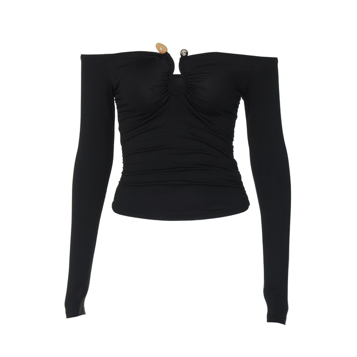Dame Off-Shoulder Bluse med dyb udskæring og fint ruffles design Stilla