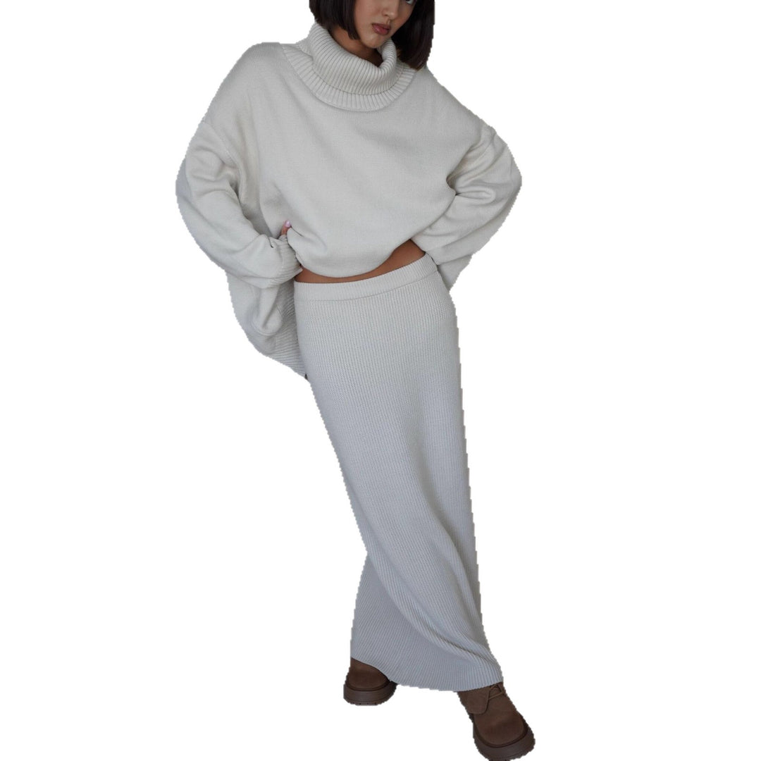 Kvinders strikket crop sweater og maxi nederdel sæt Stilla