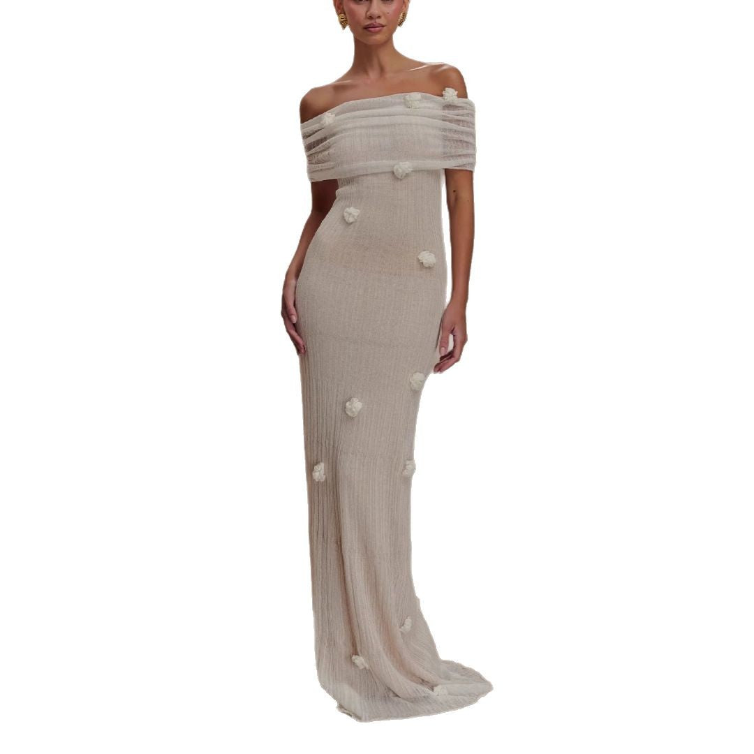Damer Elegant Maxikjole med Off-Shoulder-design og delikate 3D-blomsterapplikationer Skovae