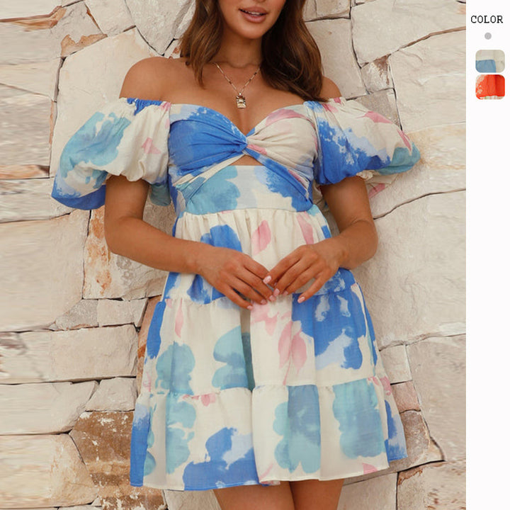 Kvinder Voluminøs Flæse Kjole med Off-Shoulder Design og Blomstret Mønster Stilla
