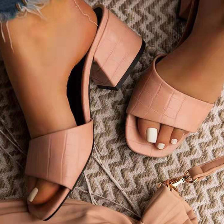 Dame Mid-HEEL Sandaler med elegant krokodille-prægedesign Stilla