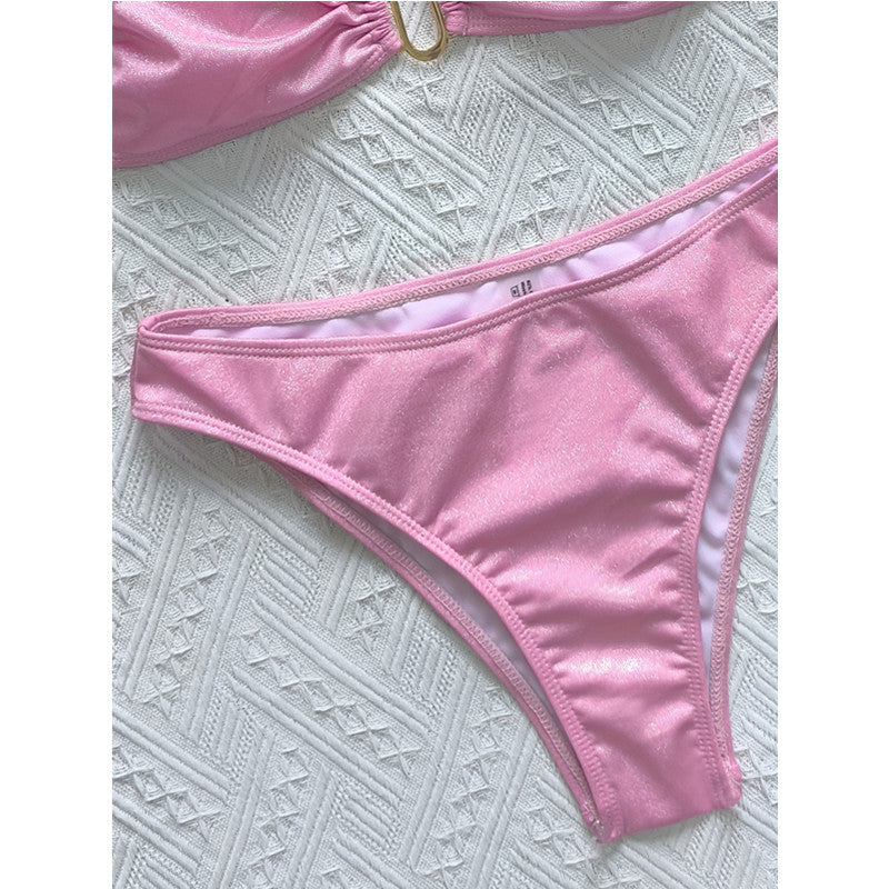 Dame Bandeau-bikini-sæt med dekoreret lukning og raffineret rynkning Stilla