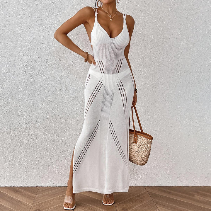 Dame Transparent Strik Strand Maxi Kjole Stilla