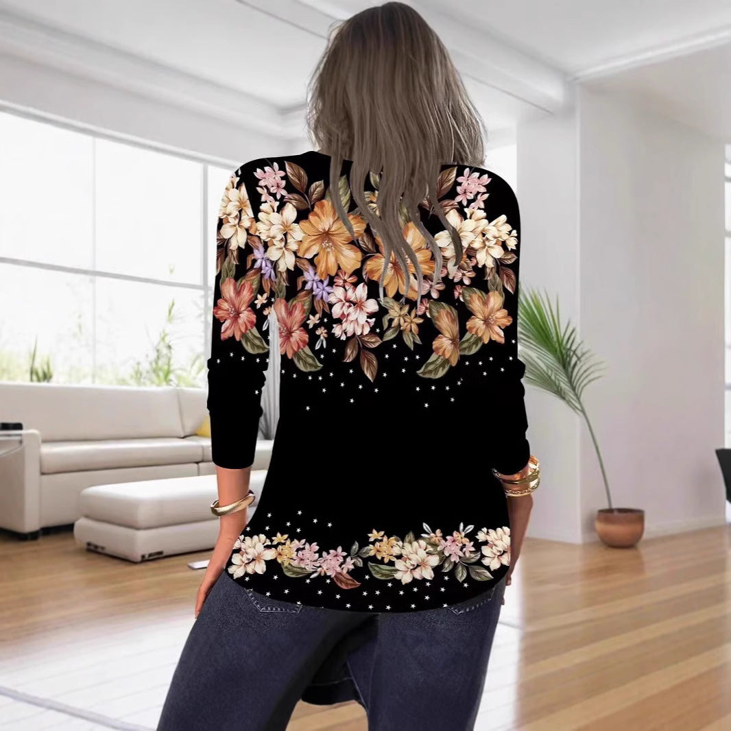 Damebluse med blomsterdesign og V-udskæring Stilla