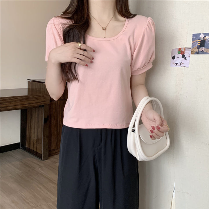 Femme Puff Ærme Casual T-Shirt Stilla