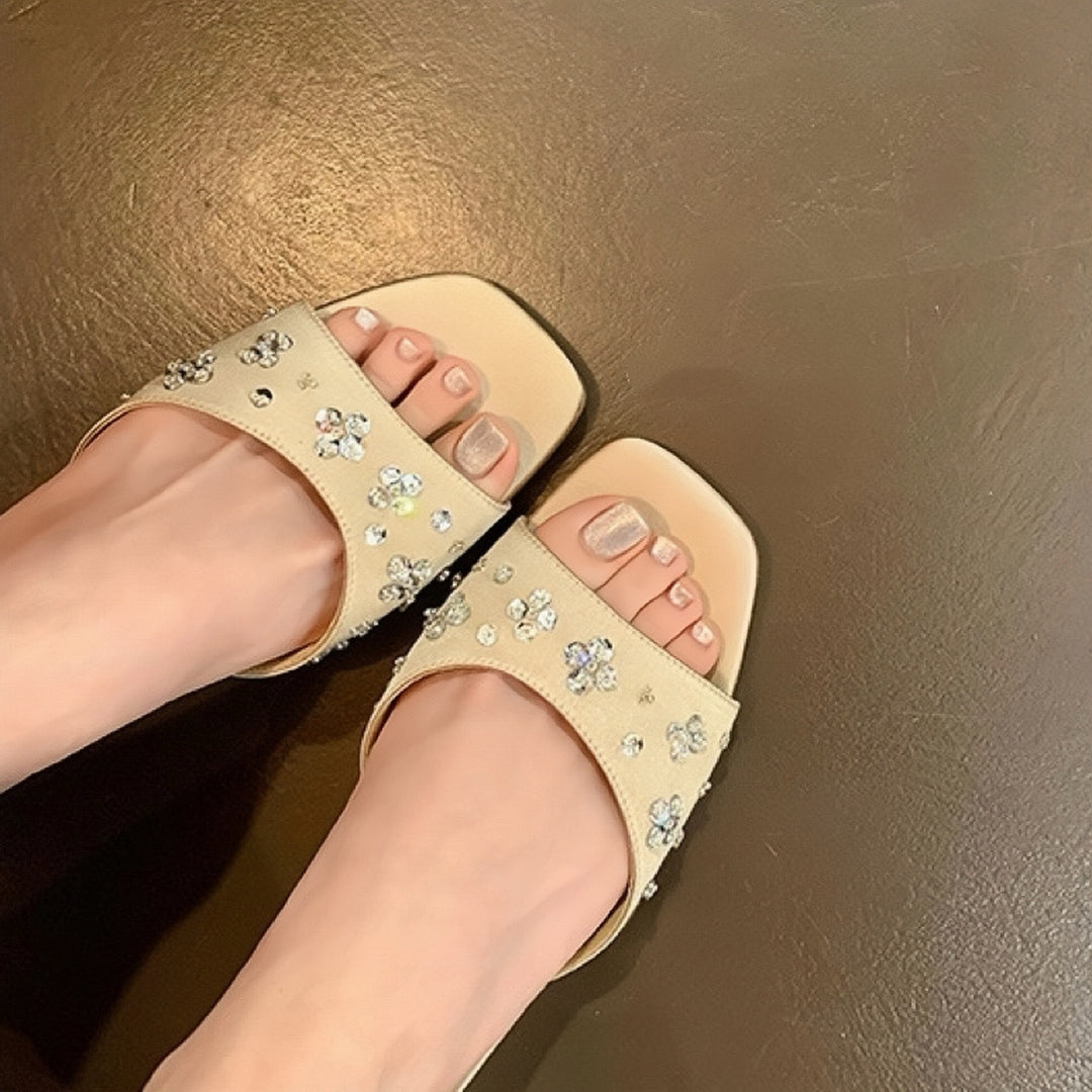Damer Elegante Strass-prydede Åbne Tå Mules Stilla