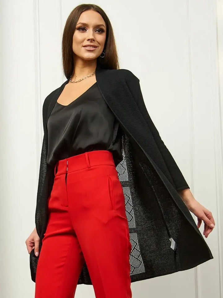Dame elegant strik cardigan med åben skæring og fint mønster Stilla