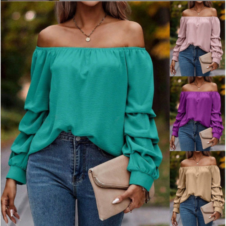 Dame Off-Shoulder Bluse med volumenærmer og elastisk kant Stilla