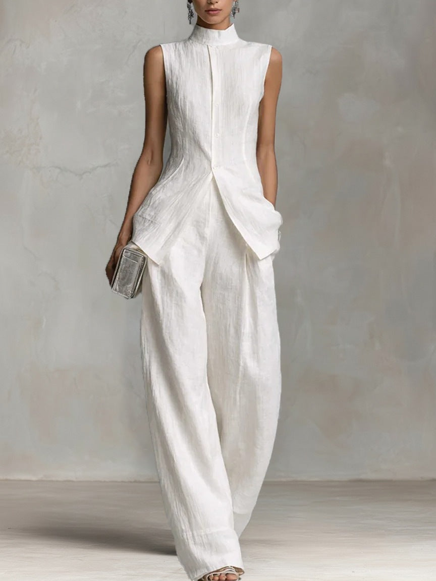 Damer Elegant Jumpsuit med høj hals og bred ben Skovae