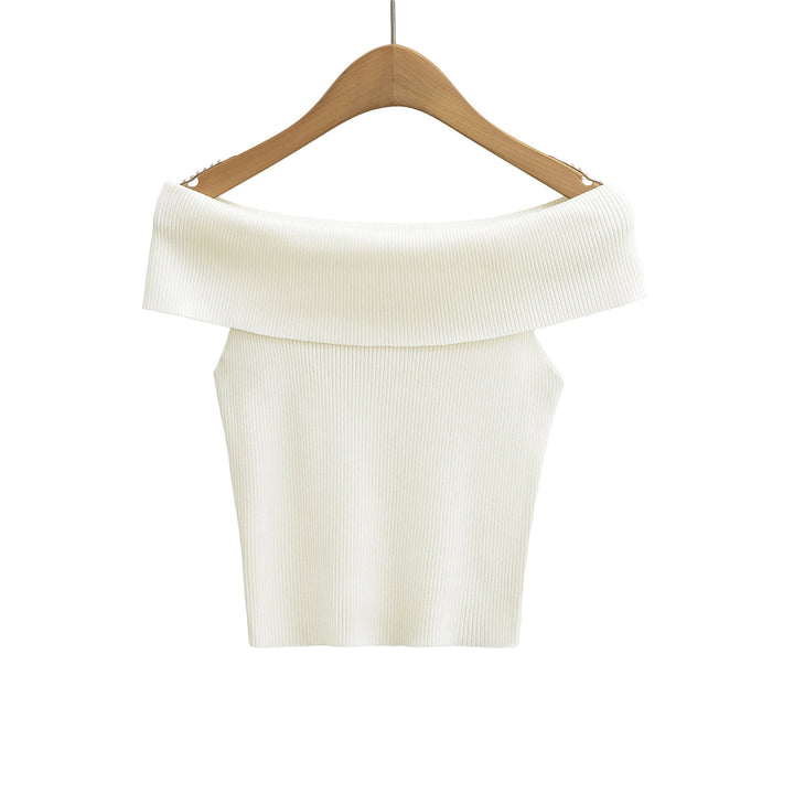 Dame Off-Shoulder Top med bred krave og struktureret ribdesign Stilla