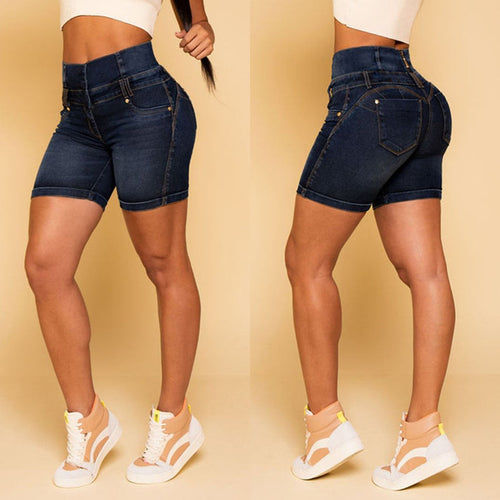 Dame Højtaljede Denim-Shorts med figurskabende snit og kvalitetsdetaljer Stilla