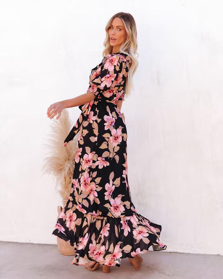 Dame Floral Maxi V wrapkjole Stilla