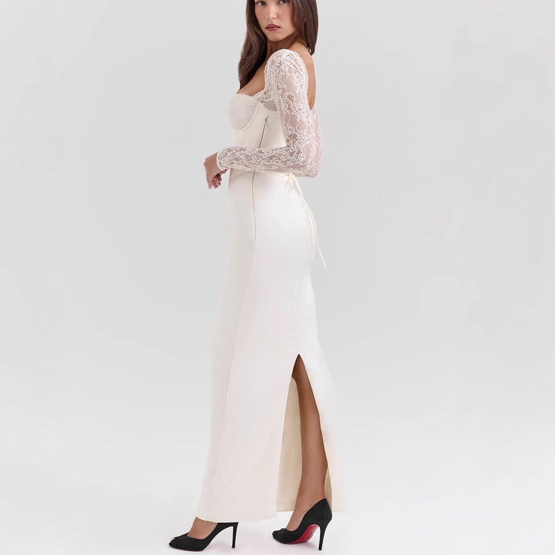 Dame Elegant højhalset aftenkjole med lace og tætsiddende silhuet Skovae