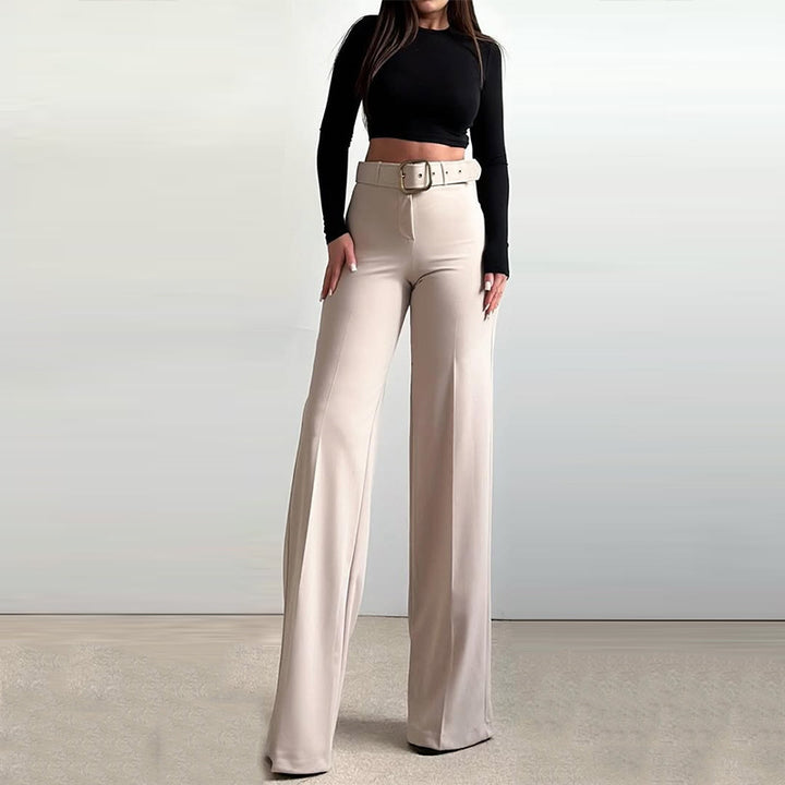 Dame høj talje buks med bælte og bredt ben Stilla