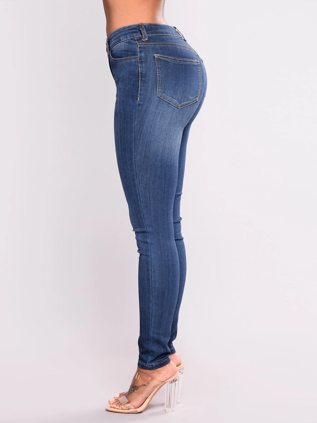 Dame Høj taljeret Premium Skinny Jeans med dekorative knapdetaljer Stilla