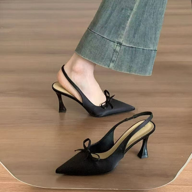 Dame Spidse Tå Slingback-Hæle med Sløjfe-Detalje Stilla