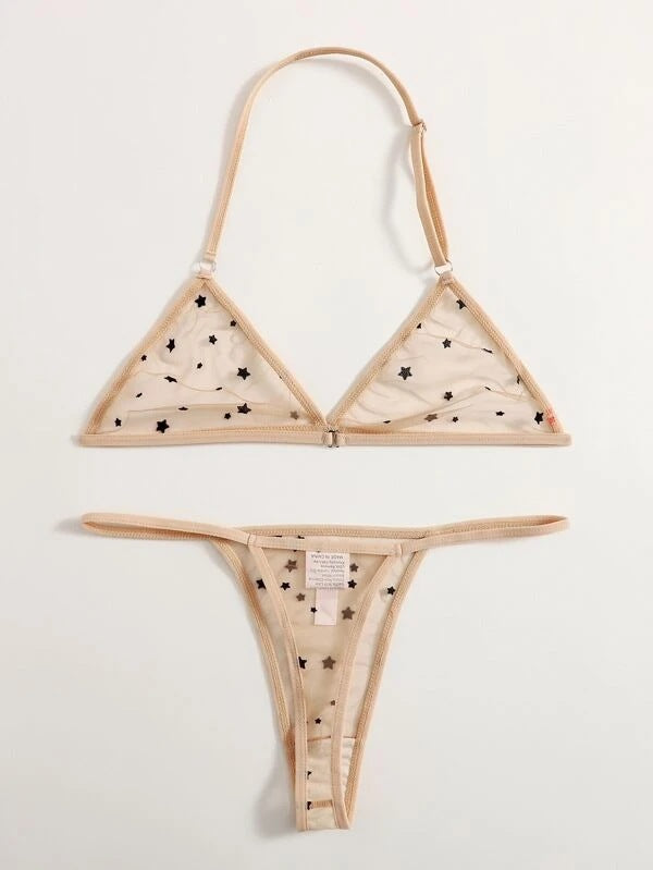Dame Star-Detail Gennemsigtig Bralette og Thong Sæt Stilla