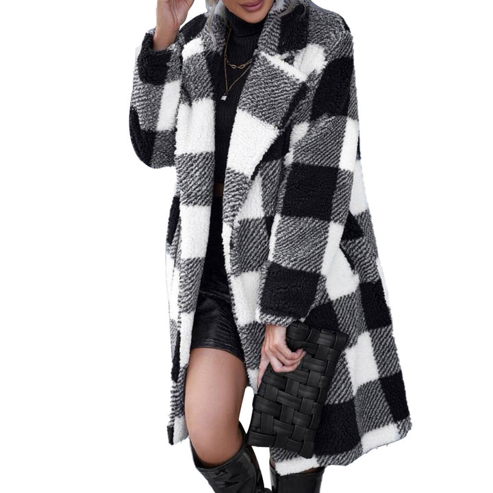 Dame Krammende Karo Frakke med oversized snit og blødt inderfor Stilla