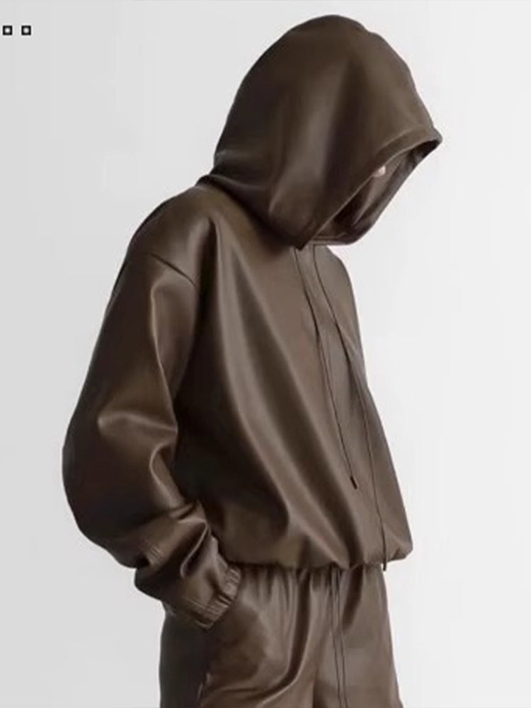 Dame høj kvalitet Oversized Jakke i bæredygtigt kunstlæder med hætte og elastisk bund Stilla