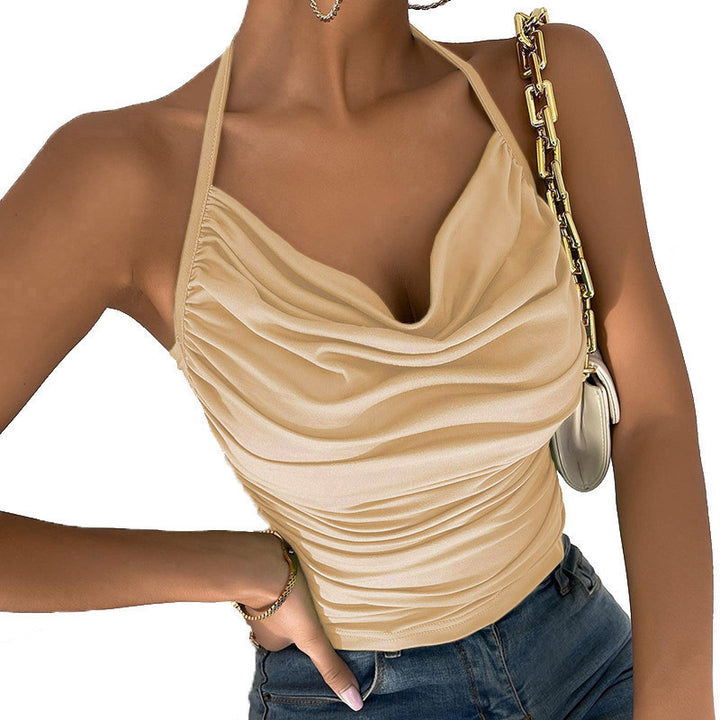 Dame Cowl Neck Rynket Haltertop Stilla