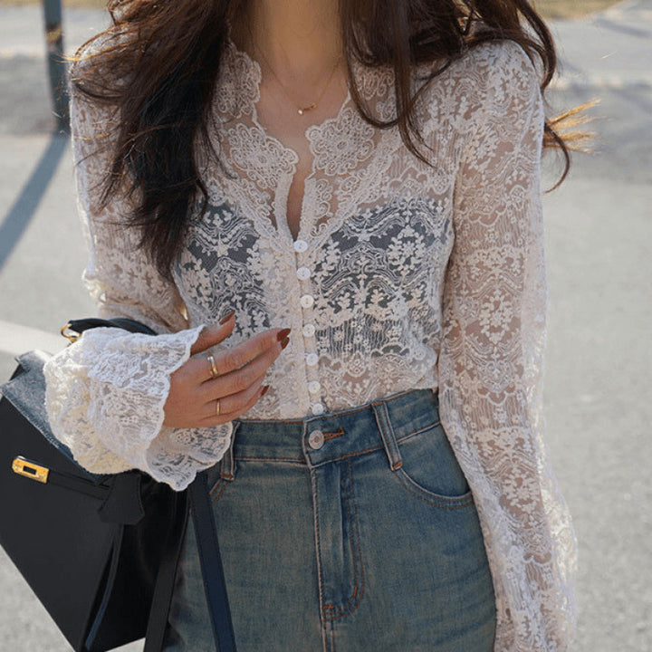 Femme Spids Knap-Bluse Stilla