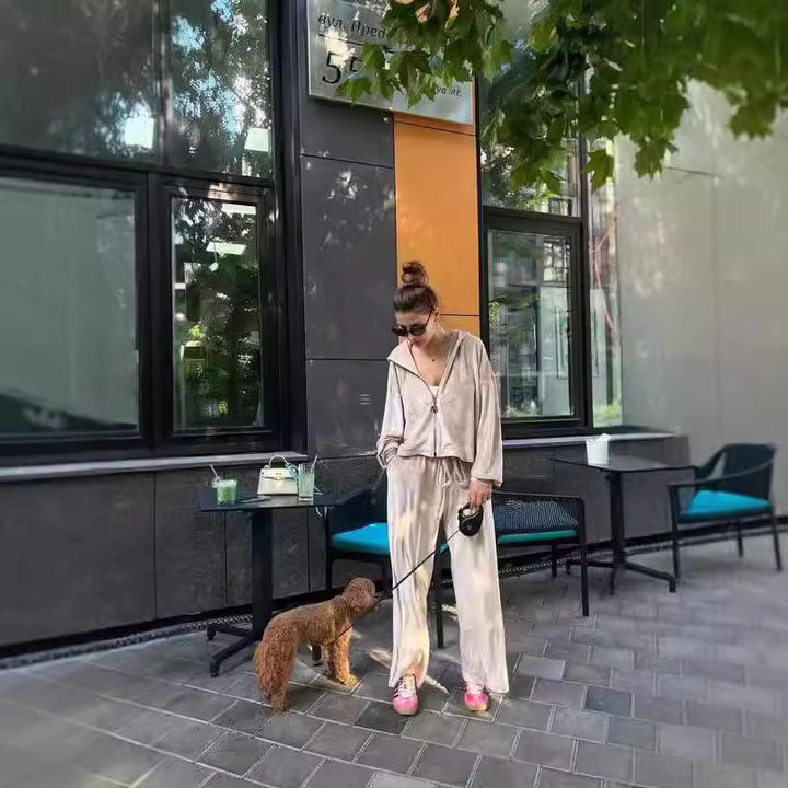 Kvinder Casual Jogging Suit Sæt med Løs-Fitting Top og Komfortable Bukser