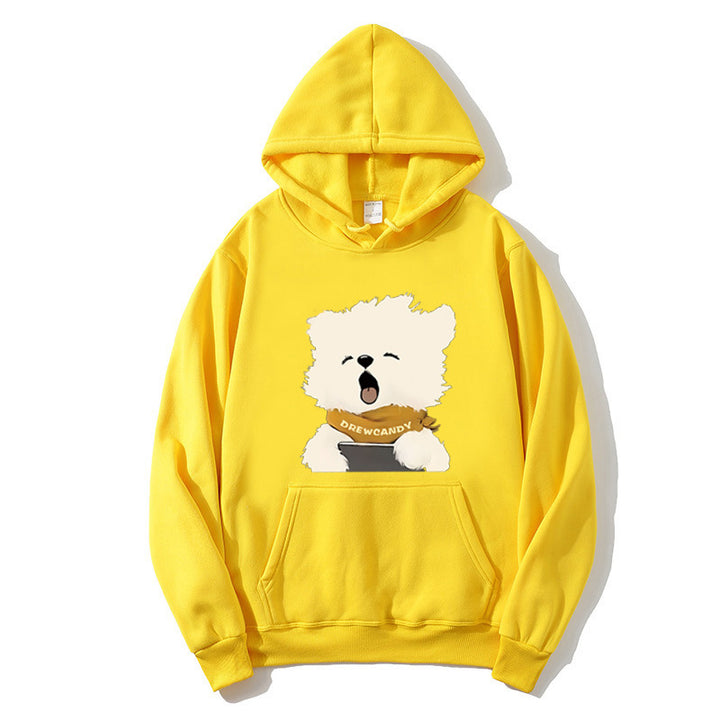 Dame hoodie med sød hund foran print Skovae