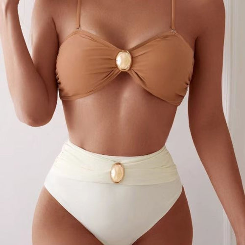 Dame bikini sæt med kvalitets push-up bandeau top og elegant højtskaaret buks Stilla