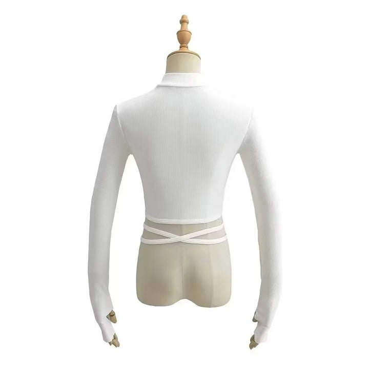Dame crop langærmet top med fashionable bindebælte og raffinerede cut-out detaljer Stilla