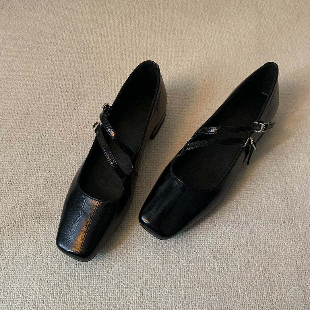 Dame elegante kvadrat-tå Mary Jane sko med dobbelt rem-design Stilla