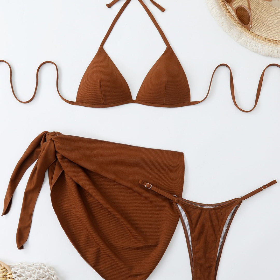 Dame Triangle-Bikini-Sæt med spændende indpakningsnederdel og justerbare stropper Stilla