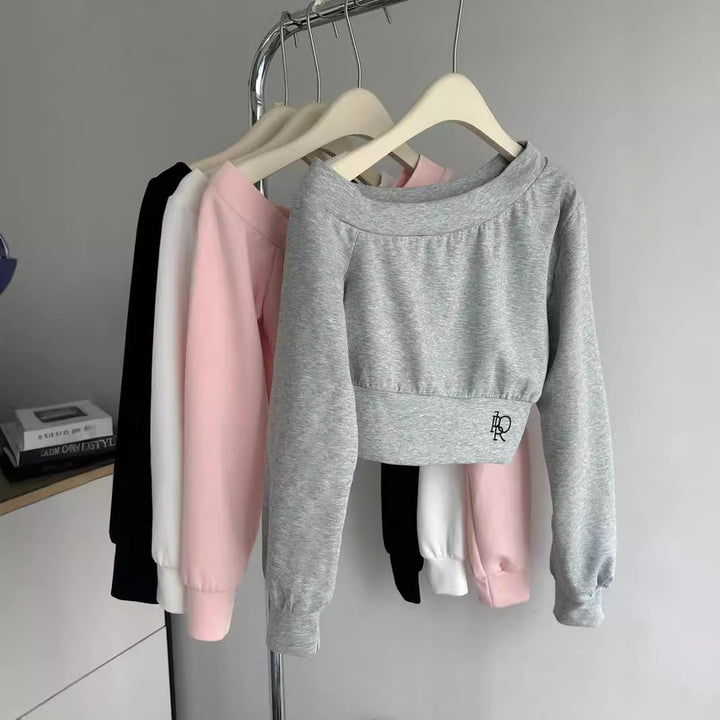 Dame Cropped Langærmet Sweatshirt med elegante Puffærmer Stilla
