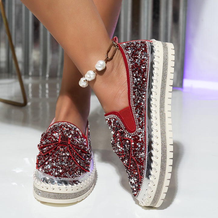 Dame Glamourøse Sneakers med funklende rhinsten og dekorativt sløjfedetalje Stilla