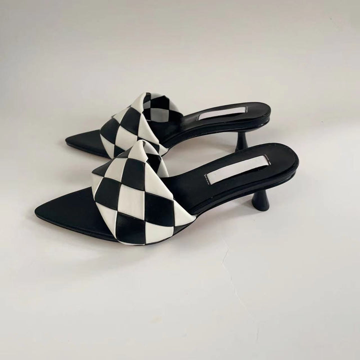 Femme Chic Vevet Spids Tå-Mules med elegant Mini-Hæl Stilla