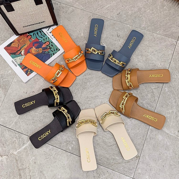 Dame Mode Slide-sandaler med elegant kædeudsmykning og skridsikker sål Stilla