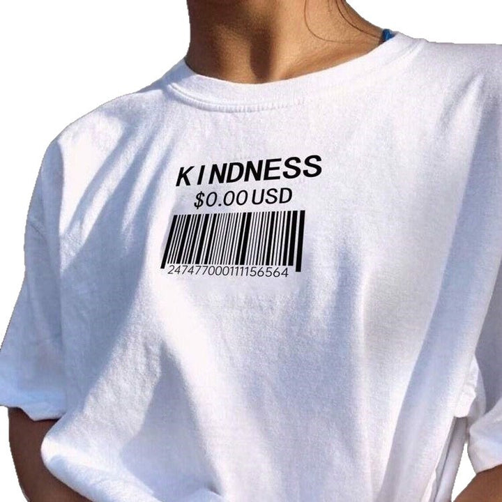 Dame T-Shirt med kreativt stregkode-design Skovae