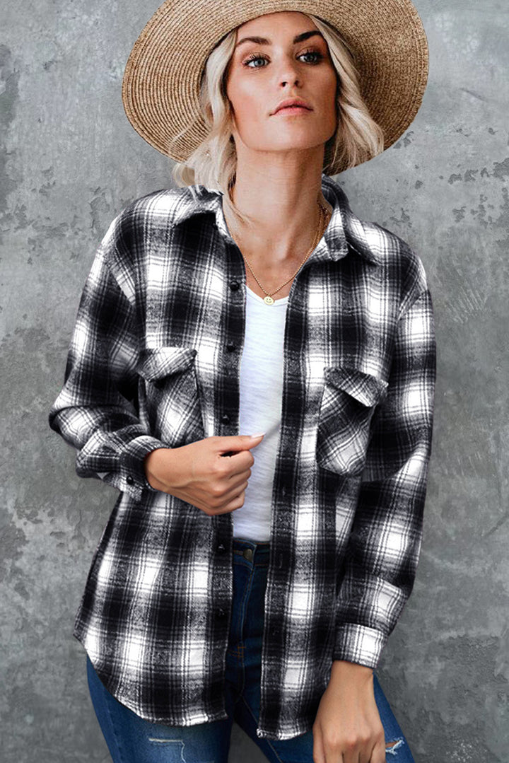 Dame flannel skjorte med ternet mønster og påsyede lommer Stilla