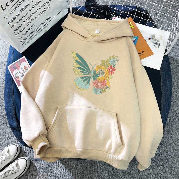 Kvinder hoodie med floral sommerfugl design Skovae