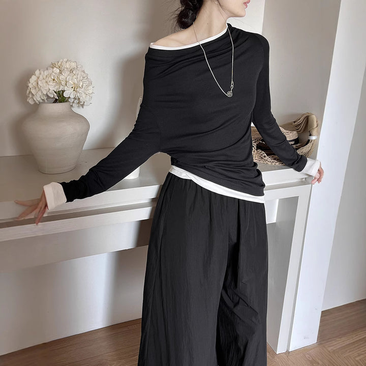 Damer Elegant asymmetrisk langærmet skjorte med højkvalitets detaljer Stilla