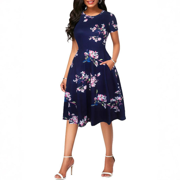 Stilla | Casual Print Rund Hals Lomme Casual Kjole