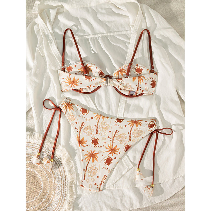 Dame Push-Up-Bikini med blomstret design og justerbare stropper Skovae