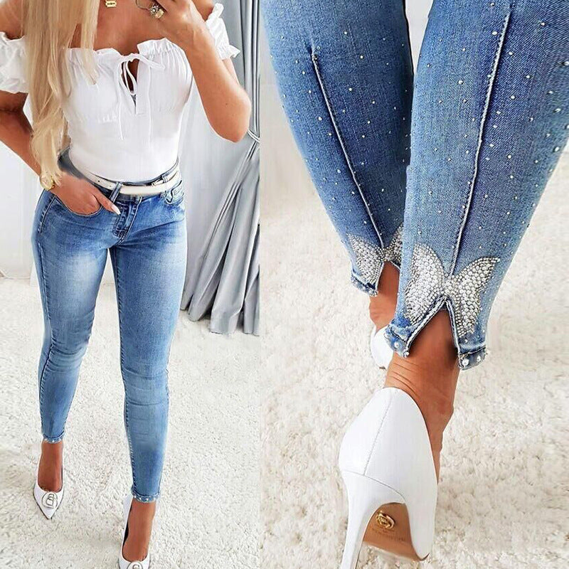 Dame Slim Fit Jeans med modige vask og elastisk talje Stilla