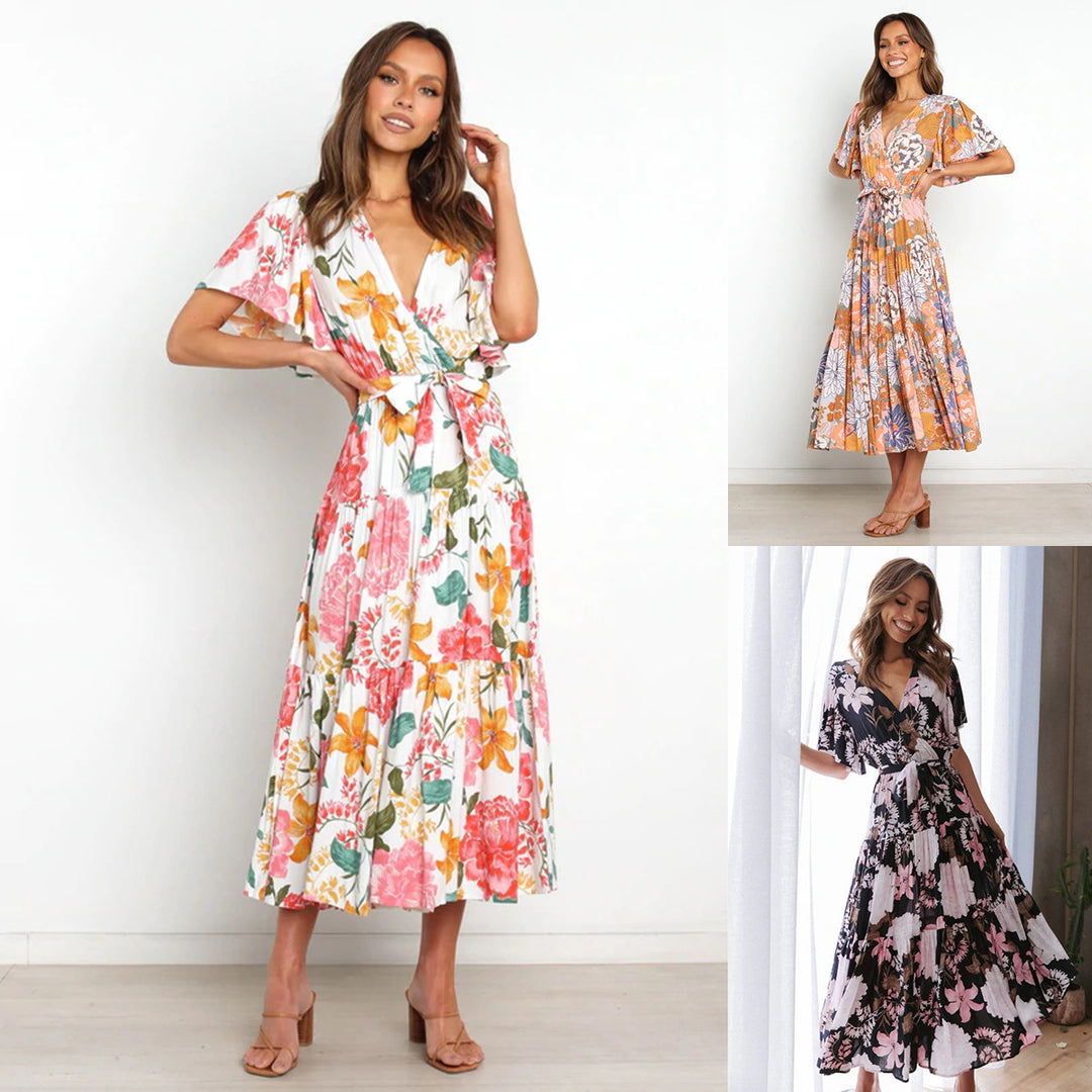 Dame Floral Trappe Maxi Kjole Stilla