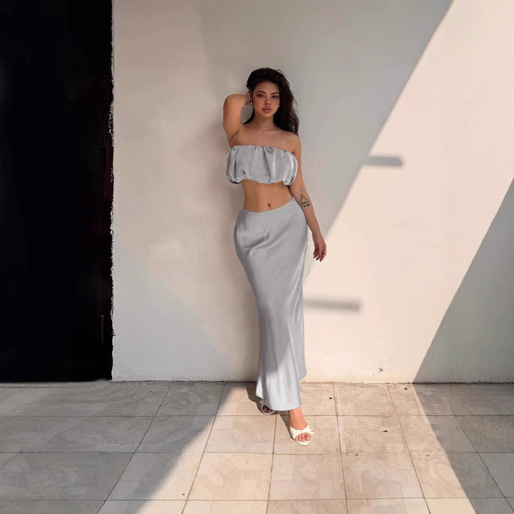 Dame Stilfuld Bandeau-top med voluminøst flæsedesign Stilla